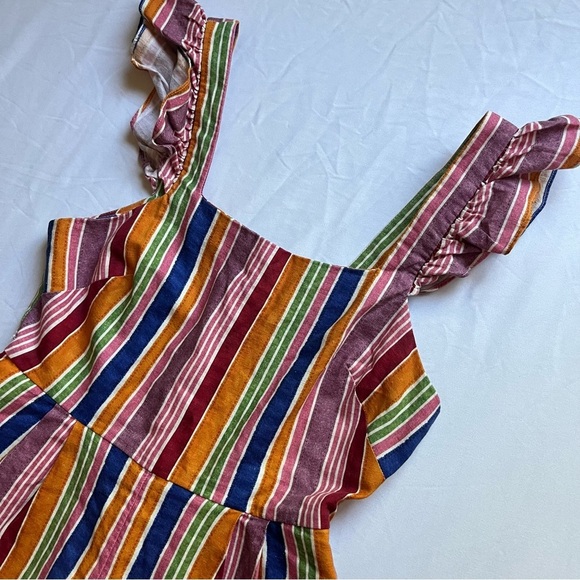 FARM RIO rainbow stripe linen viscose blend ruffle sleeveless romper - Picture 3 of 7